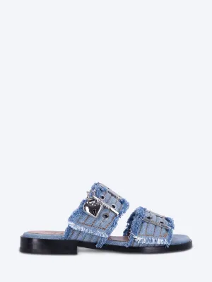 Buckle charms denim sandals