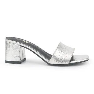 Danielle Heeled Slide in Silver Croc Print