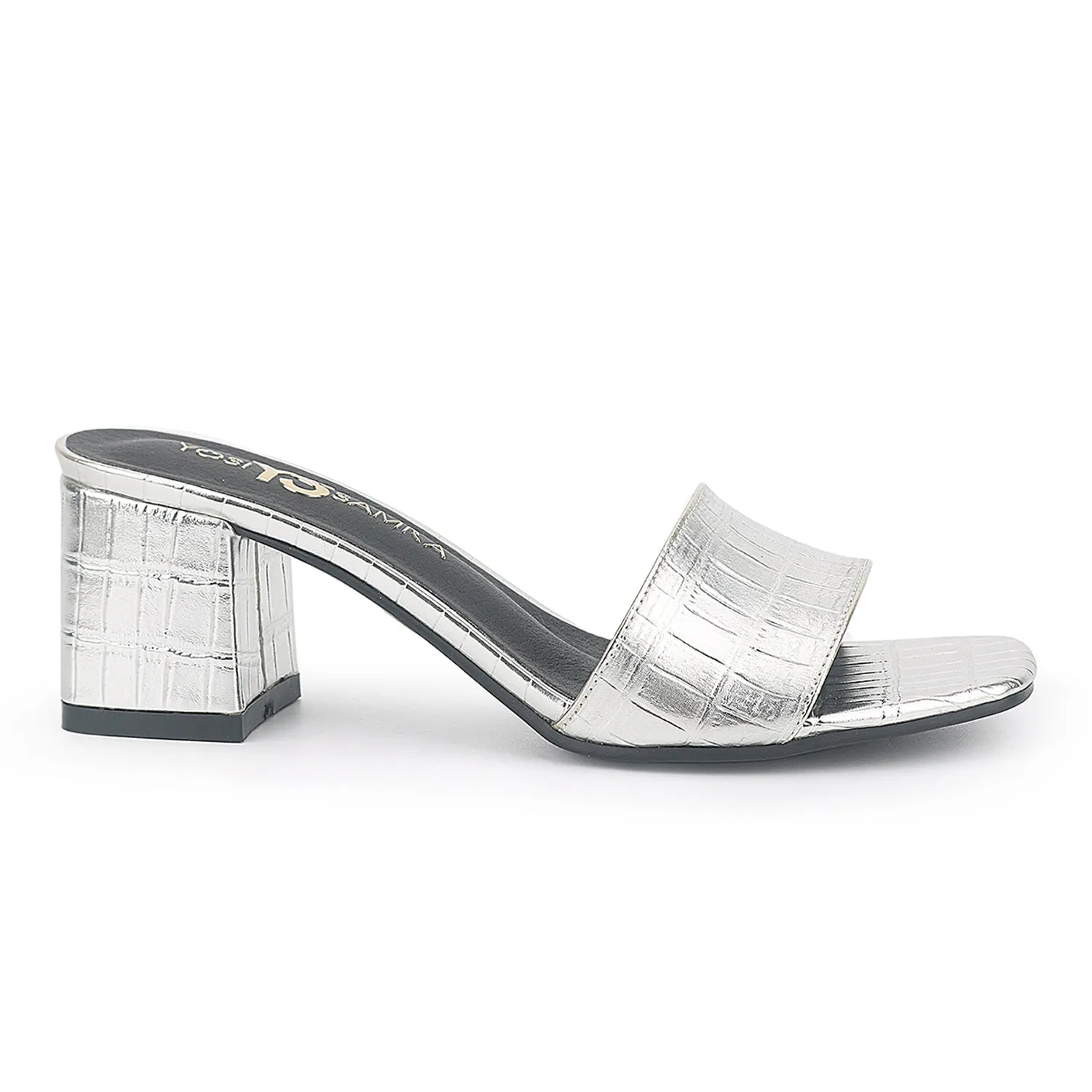Danielle Heeled Slide in Silver Croc Print