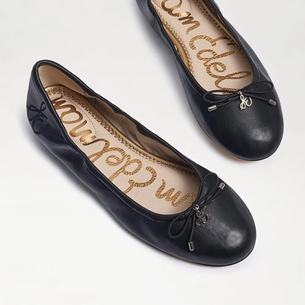 Sam Edelman Felicia Ballet Flat Girls Size 13 Black Leather Slip on Shoes ZPO673 (Black,13)