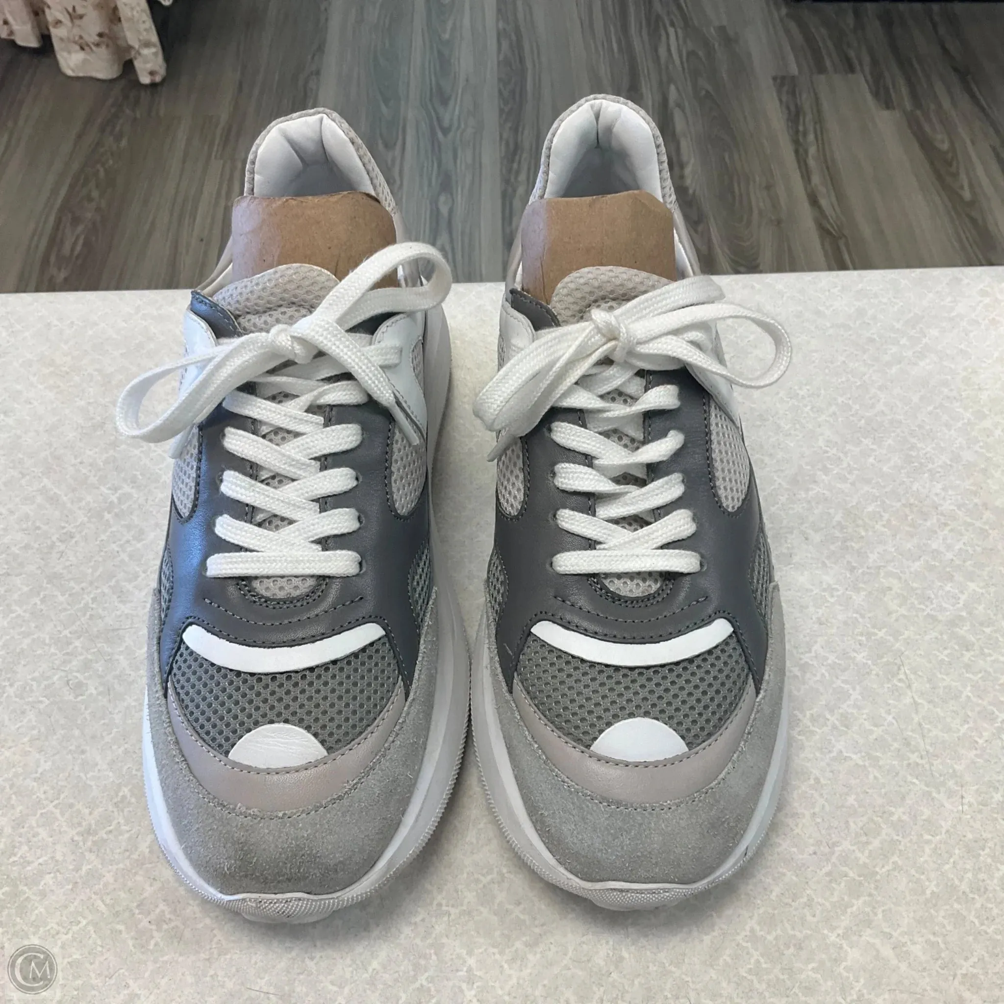 Shoes Luxury Designer By Moschino In Grey, Size: 8.5